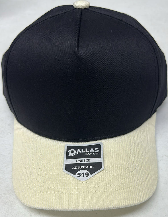 Dallas Hat Co 519 Blank Corduroy Plain Twill Five Panel Pro Style Cap Hat