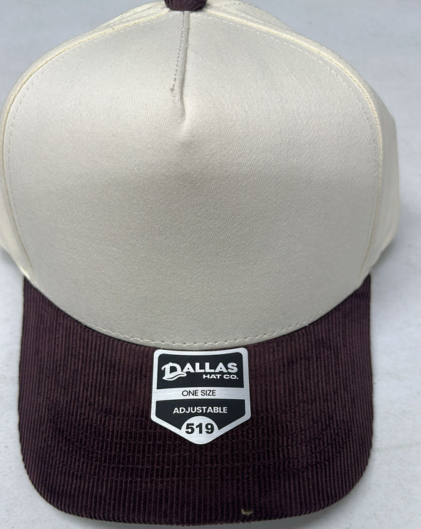 Dallas Hat Co 519 Blank Corduroy Plain Twill Five Panel Pro Style Cap Hat