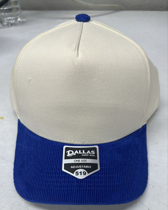 Dallas Hat Co 519 Blank Corduroy Plain Twill Five Panel Pro Style Cap Hat
