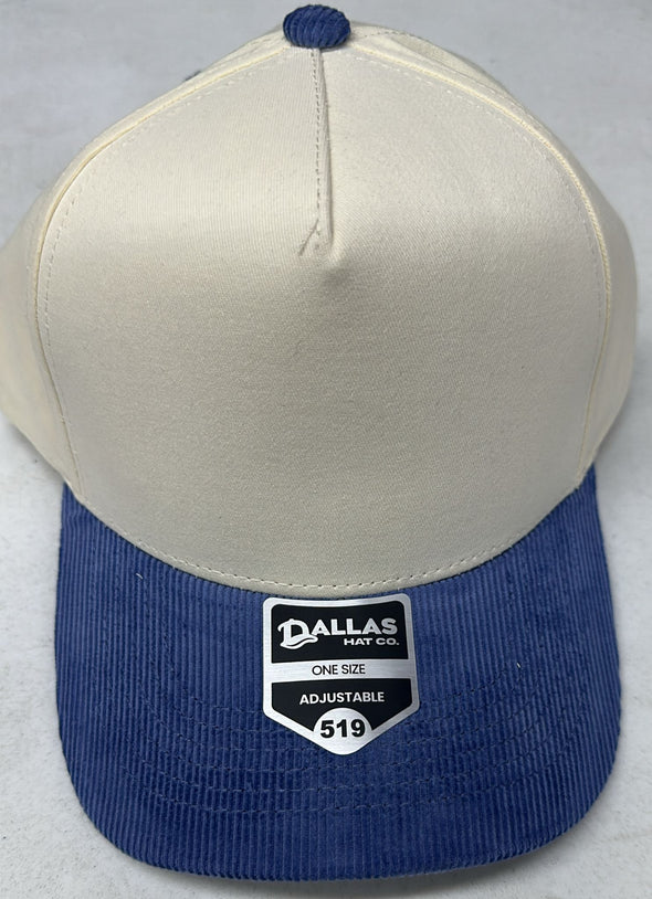 Dallas Hat Co 519 Blank Corduroy Plain Twill Five Panel Pro Style Cap Hat