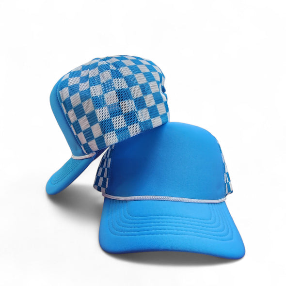 Polyester Foam Front Checkered Mesh Back Cap 5 Panel Trucker Hat