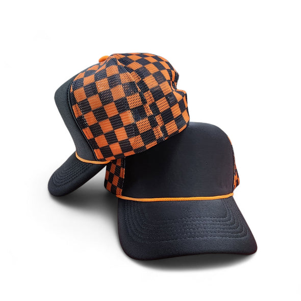 Polyester Foam Front Checkered Mesh Back Cap 5 Panel Trucker Hat
