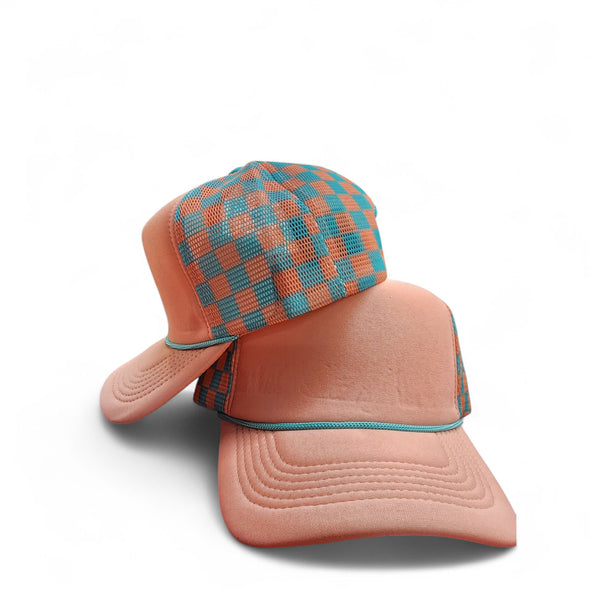 Polyester Foam Front Checkered Mesh Back Cap 5 Panel Trucker Hat