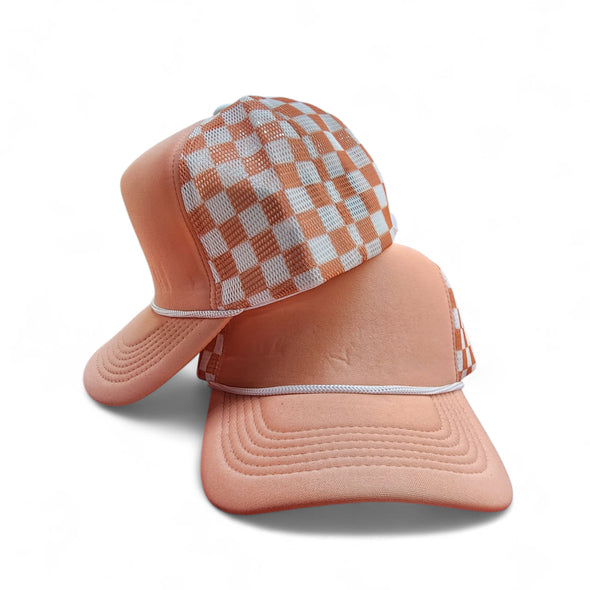 Polyester Foam Front Checkered Mesh Back Cap 5 Panel Trucker Hat