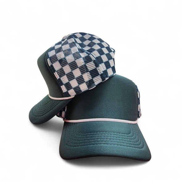 Polyester Foam Front Checkered Mesh Back Cap 5 Panel Trucker Hat