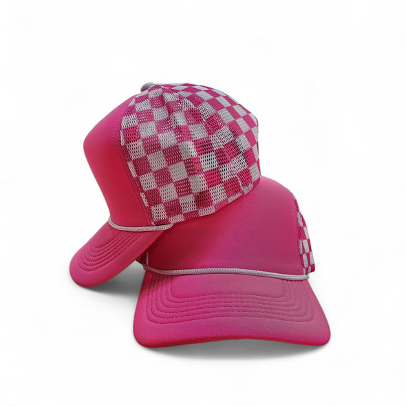Polyester Foam Front Checkered Mesh Back Cap 5 Panel Trucker Hat