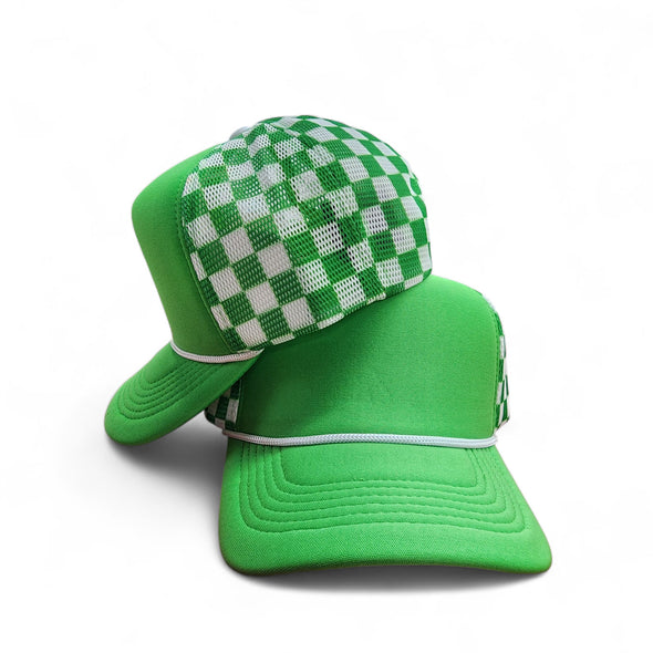 Polyester Foam Front Checkered Mesh Back Cap 5 Panel Trucker Hat