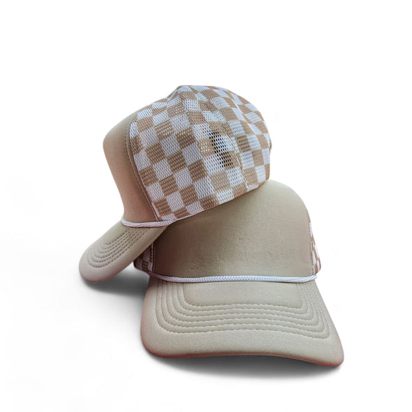 Polyester Foam Front Checkered Mesh Back Cap 5 Panel Trucker Hat