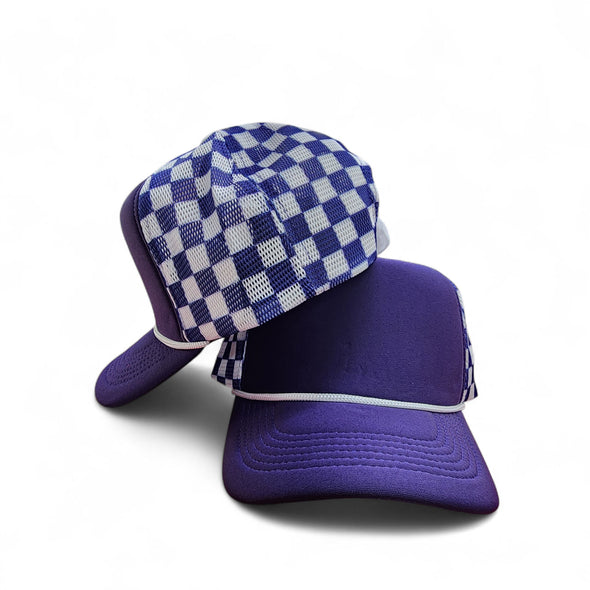 Polyester Foam Front Checkered Mesh Back Cap 5 Panel Trucker Hat