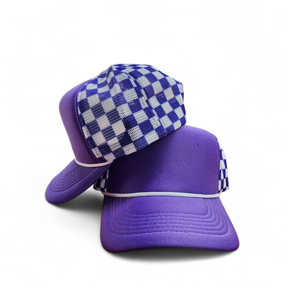 Polyester Foam Front Checkered Mesh Back Cap 5 Panel Trucker Hat