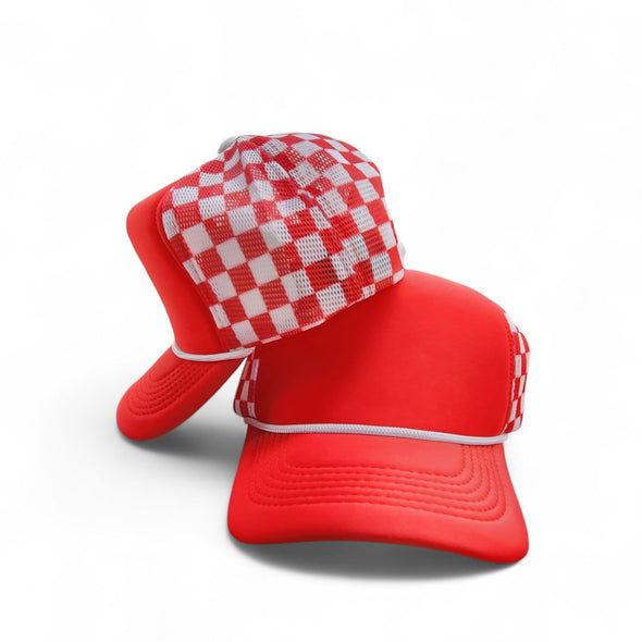 Polyester Foam Front Checkered Mesh Back Cap 5 Panel Trucker Hat