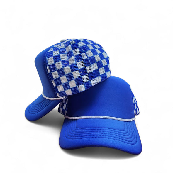 Polyester Foam Front Checkered Mesh Back Cap 5 Panel Trucker Hat