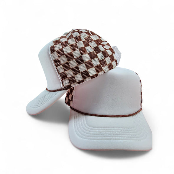 Polyester Foam Front Checkered Mesh Back Cap 5 Panel Trucker Hat