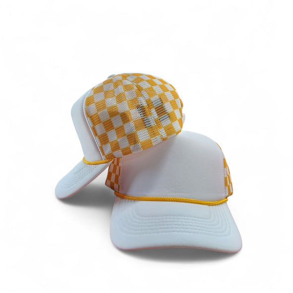 Polyester Foam Front Checkered Mesh Back Cap 5 Panel Trucker Hat
