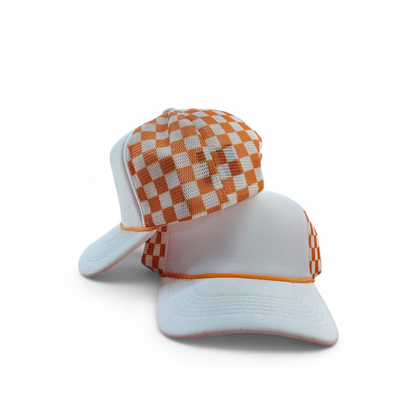Polyester Foam Front Checkered Mesh Back Cap 5 Panel Trucker Hat