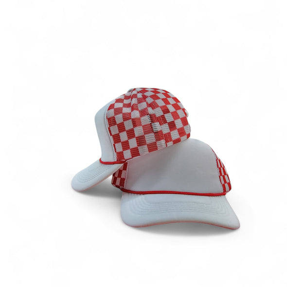 Polyester Foam Front Checkered Mesh Back Cap 5 Panel Trucker Hat