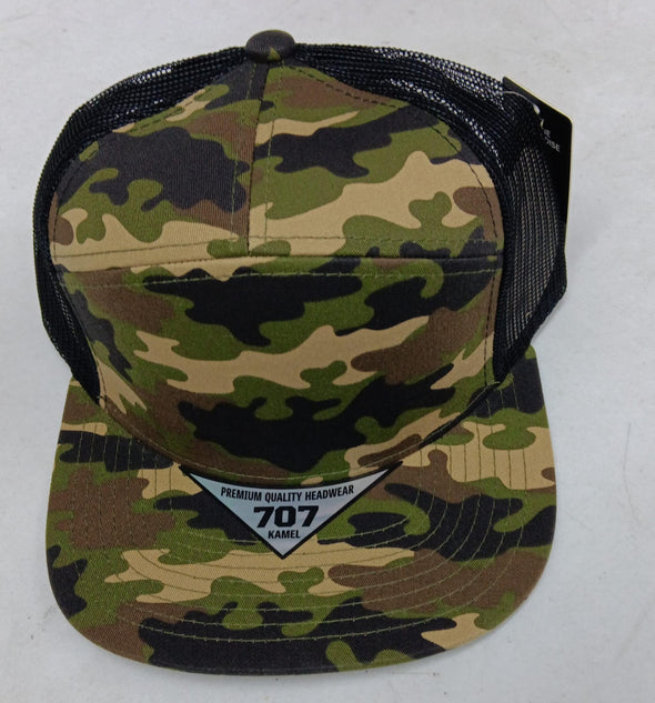 Kamel 707 7 Panel Flat  Adjustable Snapback Mesh Trucker Cap