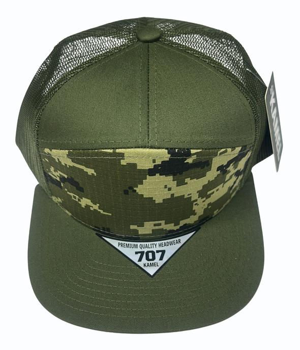 KAMEL 707 100% COTTON CAMO 7 Panel Flat  Adjustable Snapback Mesh Trucker Cap - Dallas Shirts Wholesale
